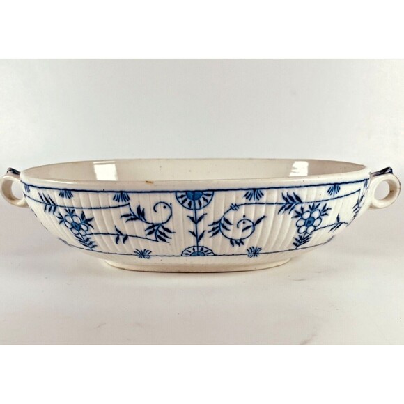 F Winkle FW & Co Danish Oval Vegetable Salad Serving Bowl Dish Flow Blue 9.5"x7" - Picture 1 of 14
